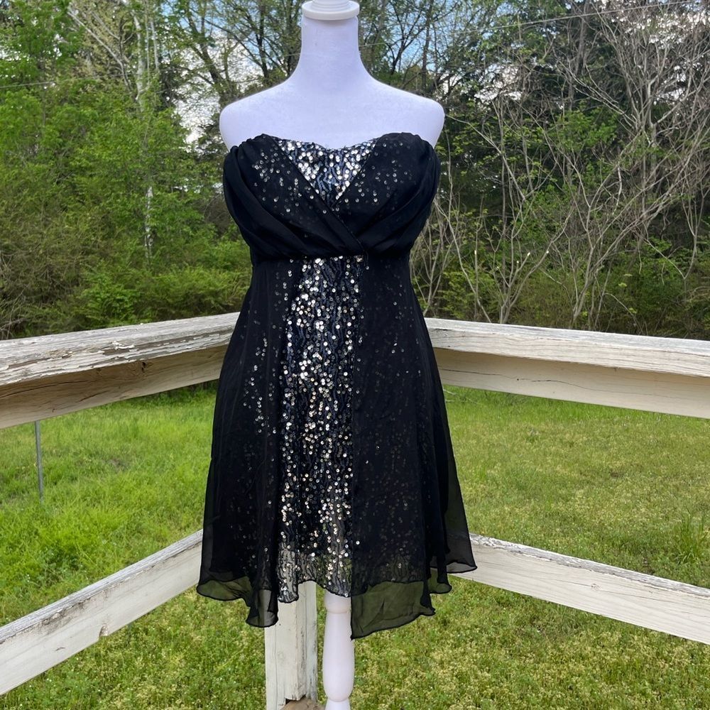 Vintage Trixxi? Strapless Sequin Sheer Overaly Mini Party Dress S/M Semi Formal